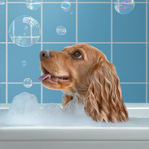 Cocker Spaniel in einem Schaumbad
